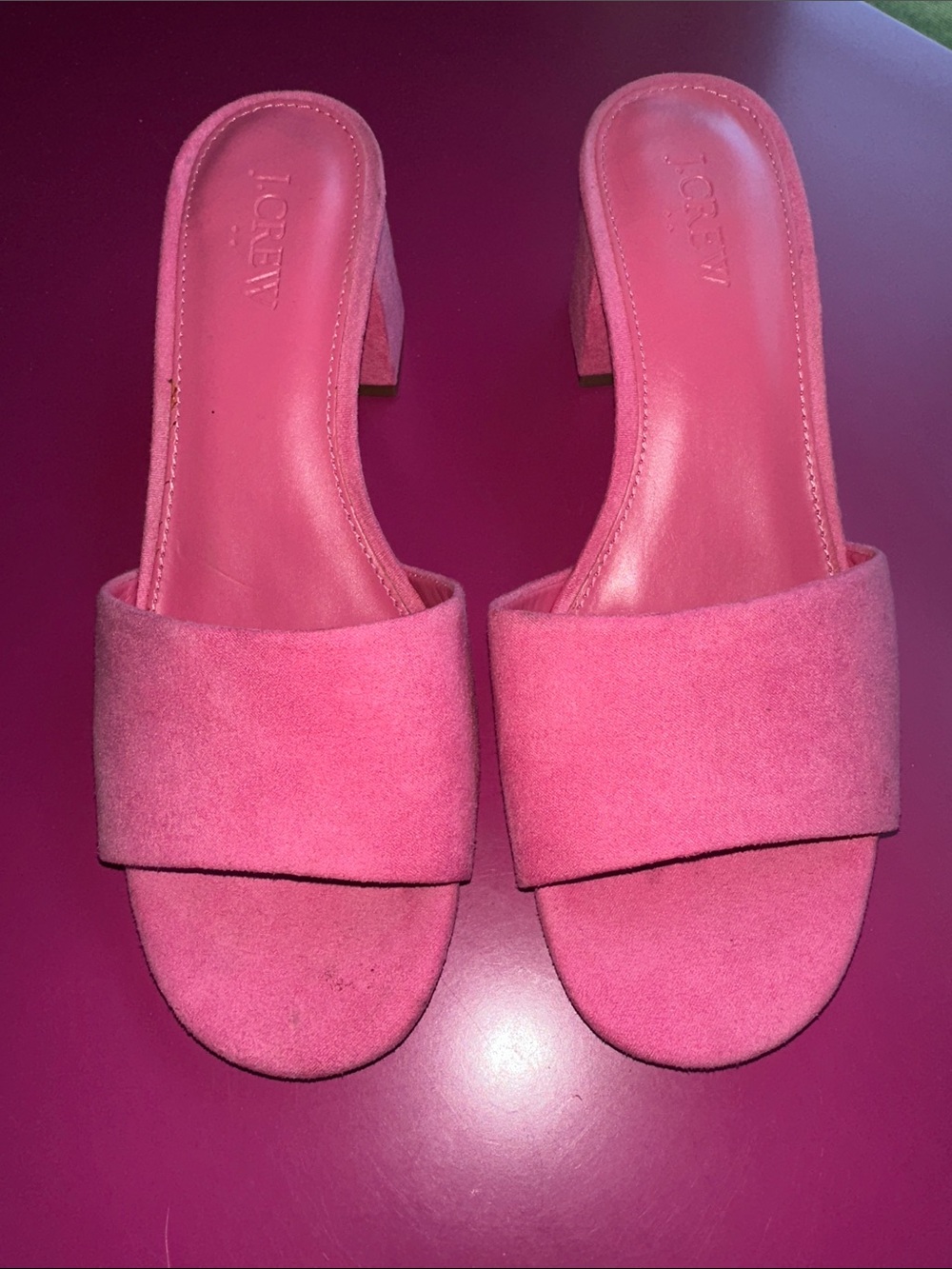 J. Crew Hot Pink Suede Block Heel Slide Mules